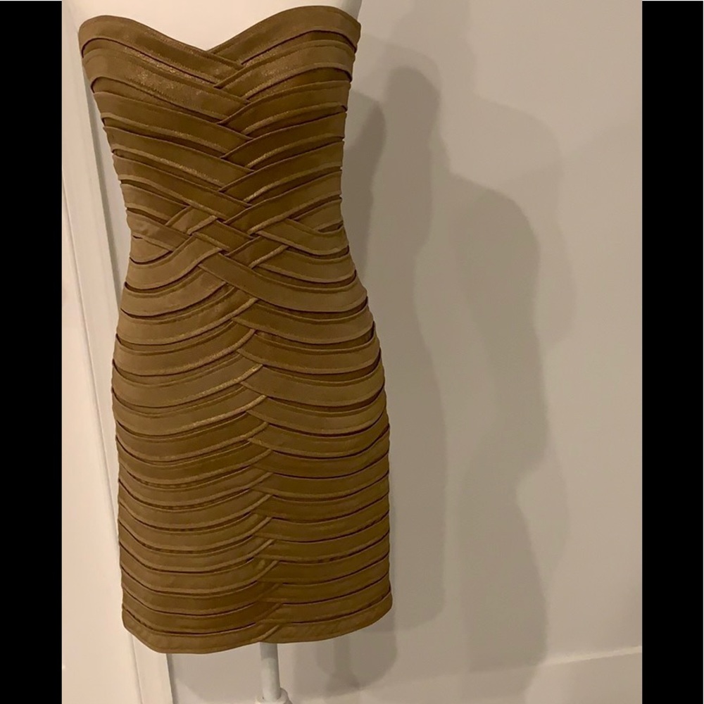 Strapless cocktail dress.